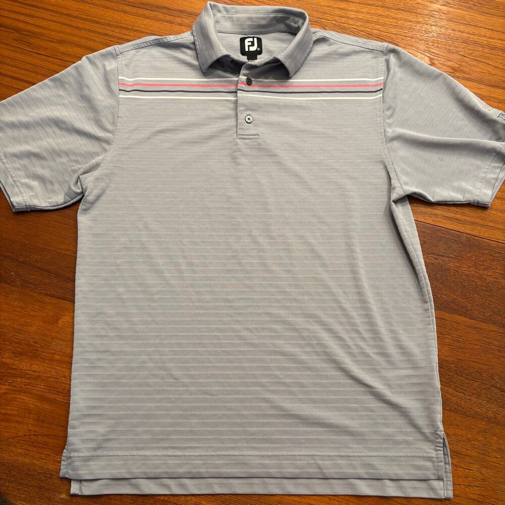 FootJoy Men's Performance Gray Stripe short sleeve Golf Polo Size Medium